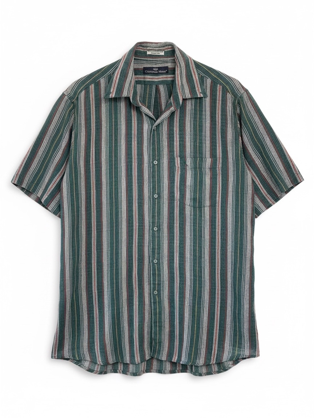 Countess Mara Vintage LightweightGreen & White Striped Short-Sleeve Button-Down